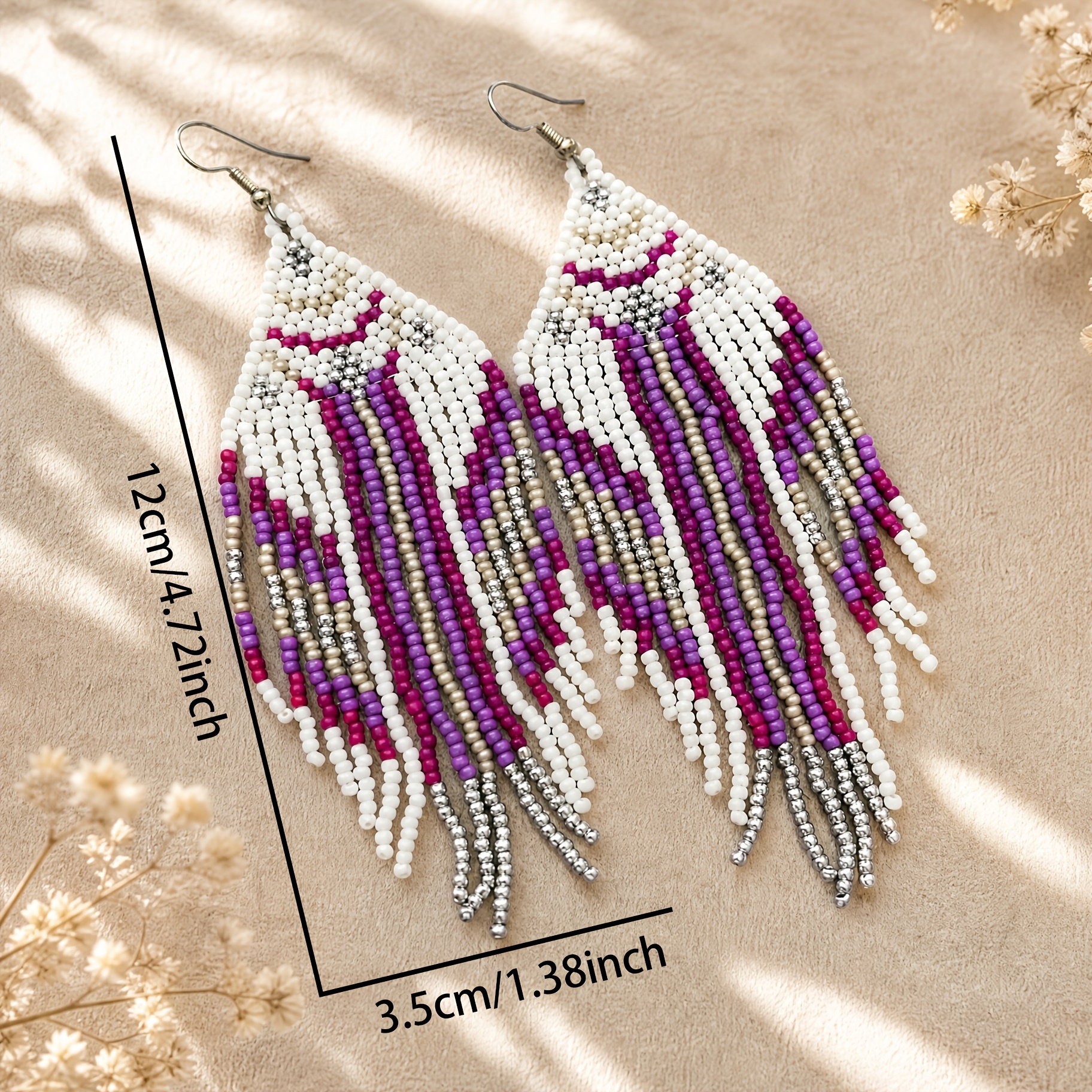 Boho Vintage Style Geometric Beaded Fringe Earrings